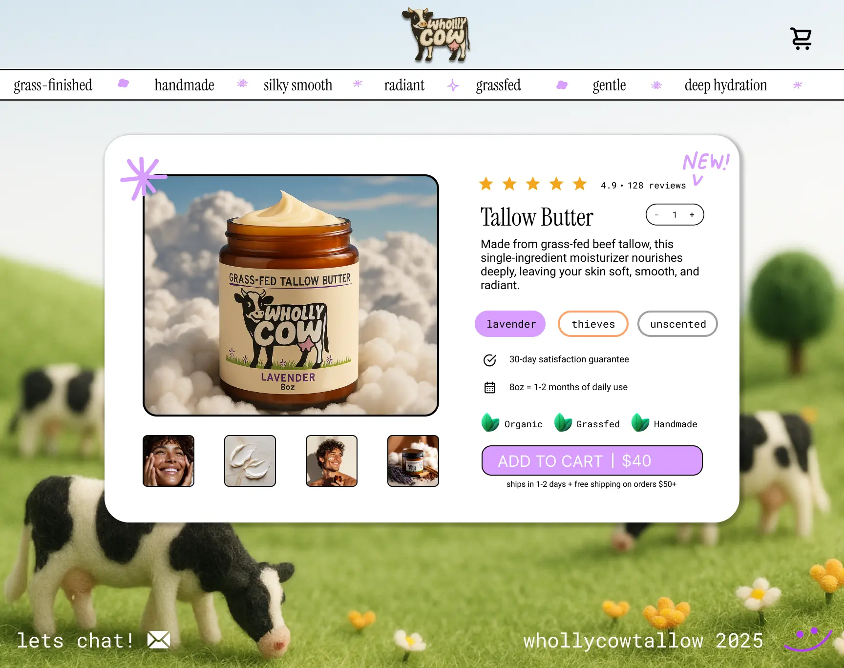Wholly Cow Tallow e-commerce homepage design